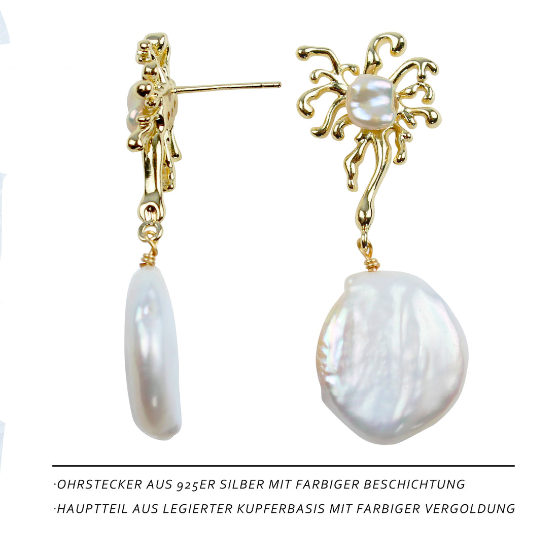 Barock Perlenohrring – Unregelmäßige Süßwasserperle, 14K vergoldet, 925 Silberstift, eleganter hypoallergener Ohrstecker für Frauen