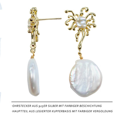 Barock Perlenohrring – Unregelmäßige Süßwasserperle, 14K vergoldet, 925 Silberstift, eleganter hypoallergener Ohrstecker für Frauen