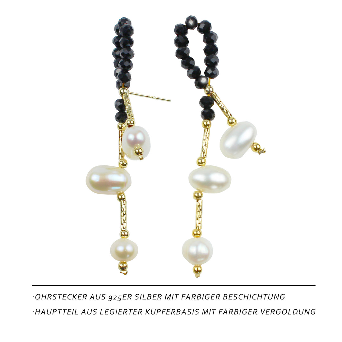 Schleifen Perlen Ohrringe – Schwarze Kristall-Schleife mit Perlen, 14K Vergoldet & 925 Silberstift, Süßer eleganter Stil für Damen