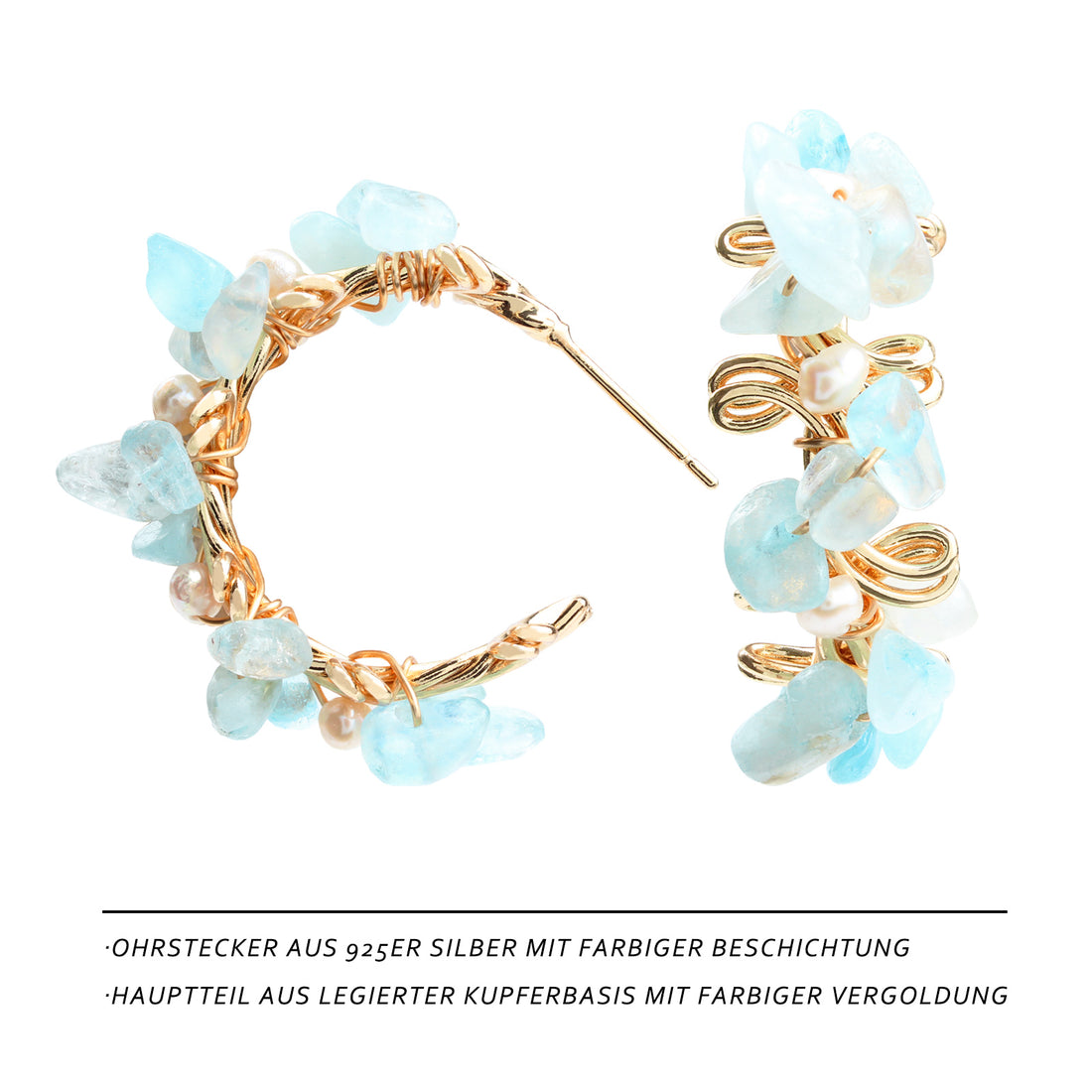 Aqua C-Hoop Earrings – 14K Gold-Plated Statement Studs with Blue Aquamarine 💙✨