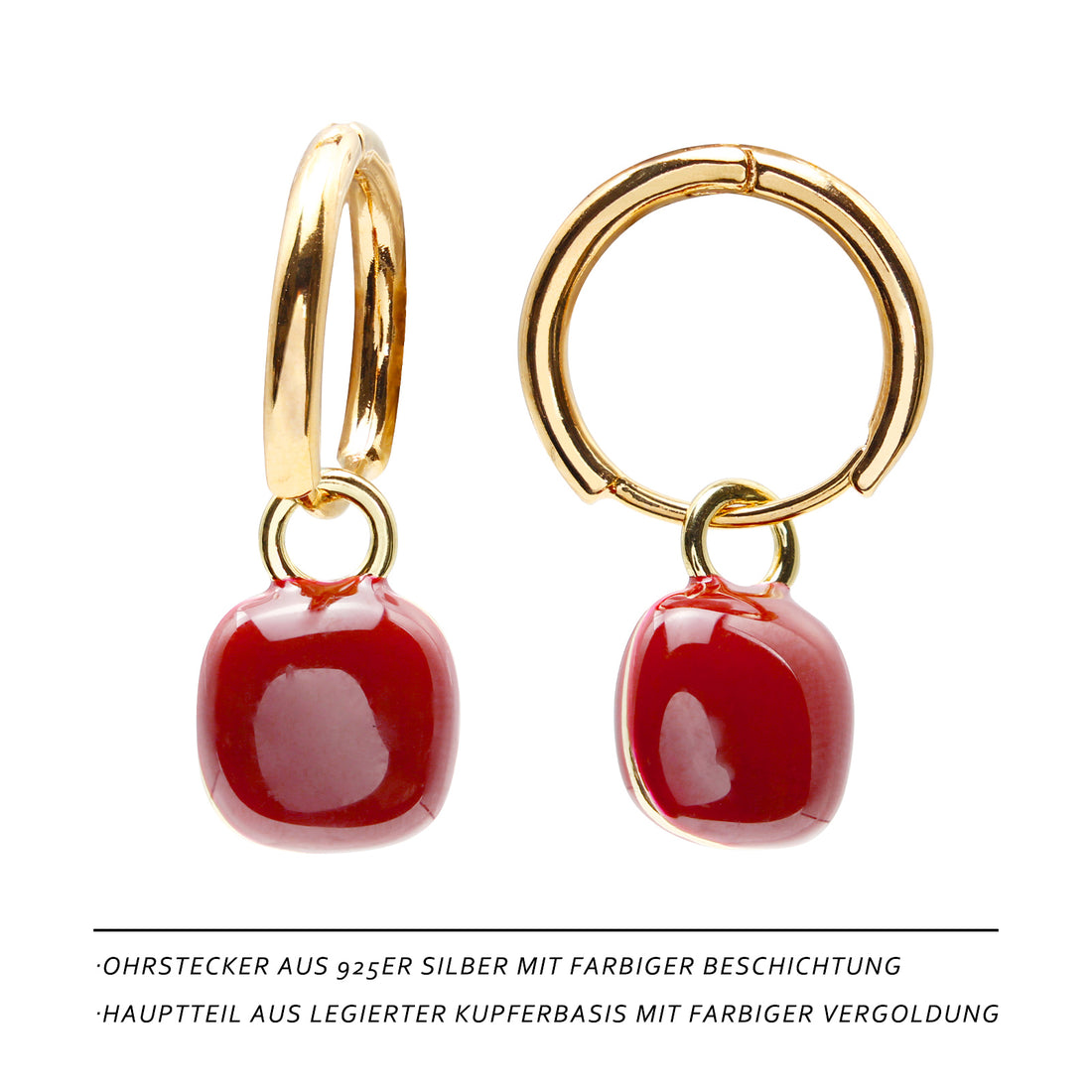 Red Enamel Cube Earrings – 14K Gold Plated with Detachable Hoop, Elegant & Playful Jewelry for Everyday and Office Wear