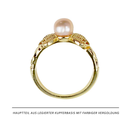 Chinesischer Schmetterlings Perlenring – Offener Verstellbarer Ring, 14K Vergoldet mit Süßwasserperle, Eleganter Damenring