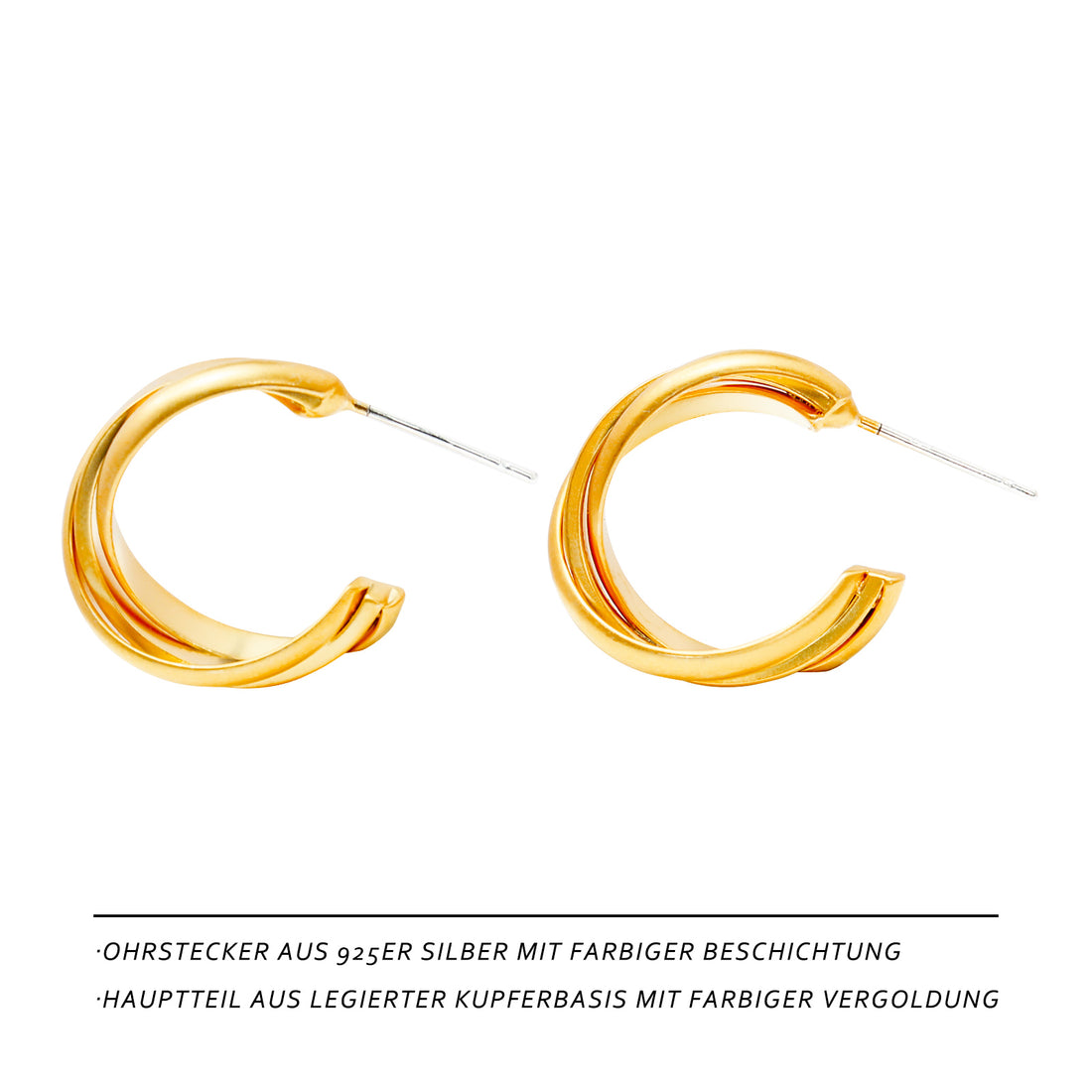 Matte Gold Spiral Stud Earrings – Möbius-Inspired 14K Gold Plated Earrings with 925 Silver Posts, Minimalist Modern Jewelry for Women