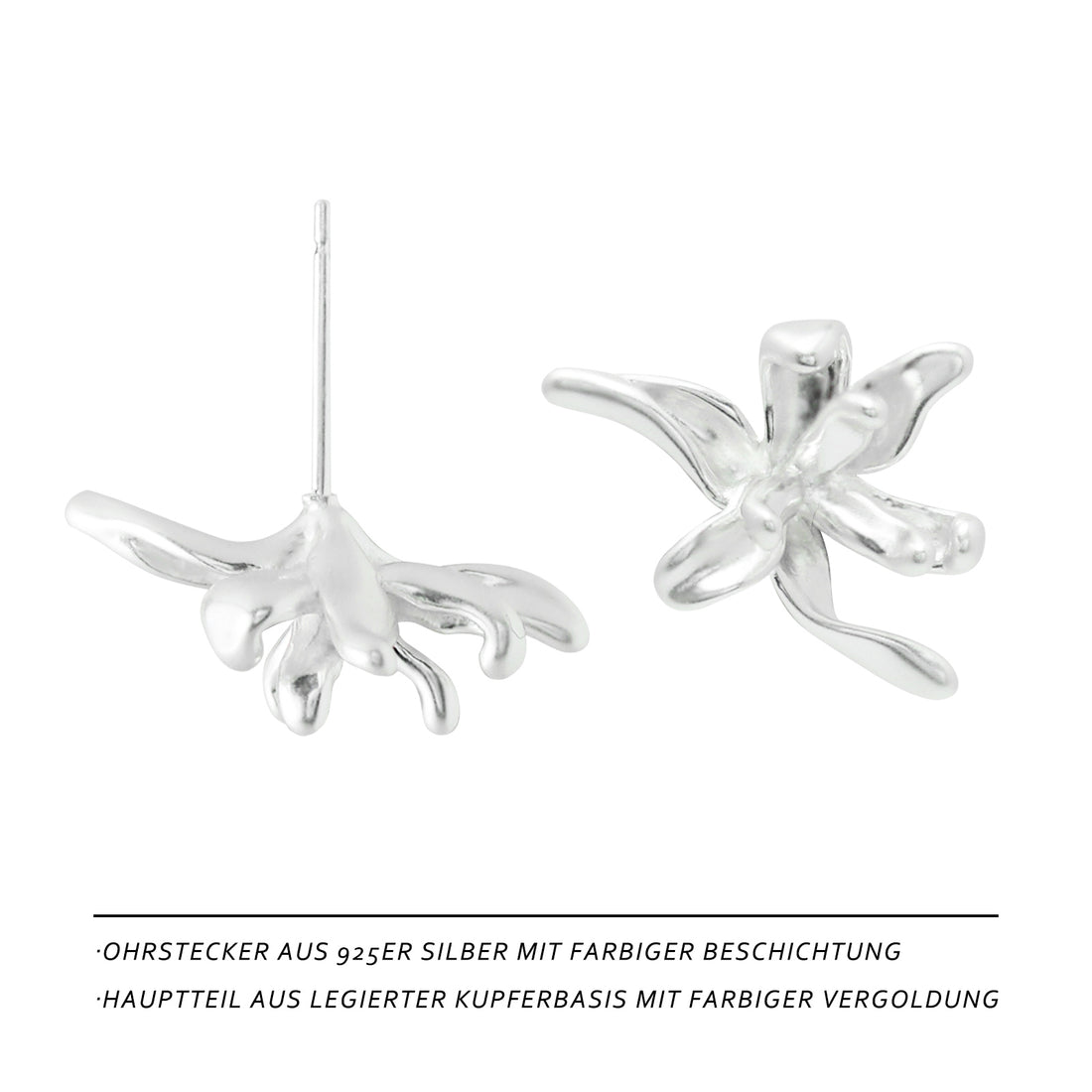 Matte Silver Iris Flower Earrings – Elegant Floral Studs for Women, Perfect for Everyday & Special Occasions