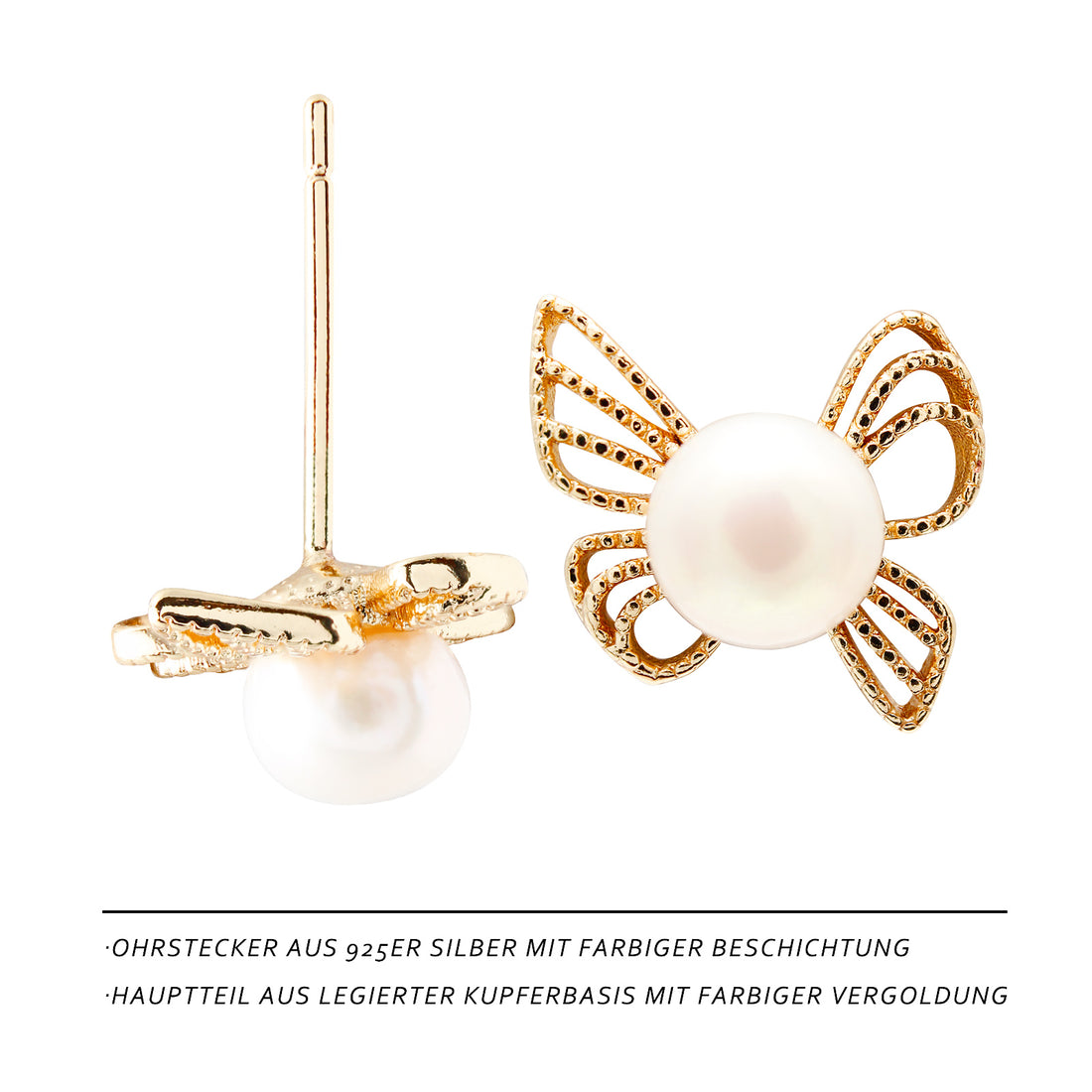 Schmetterlingstanz Perlenohrringe – Goldene Leichtigkeit mit zarter Perle