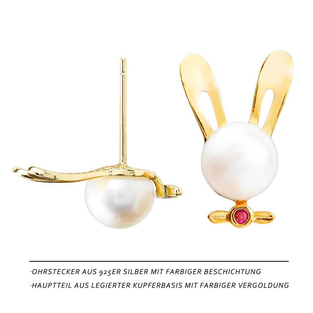 Elegant Bunny Pearl Stud Earrings with Freshwater Pearl & 14K Gold Plating – Playful Women’s Jewelry for Everyday, Office & Easter 🐇✨
