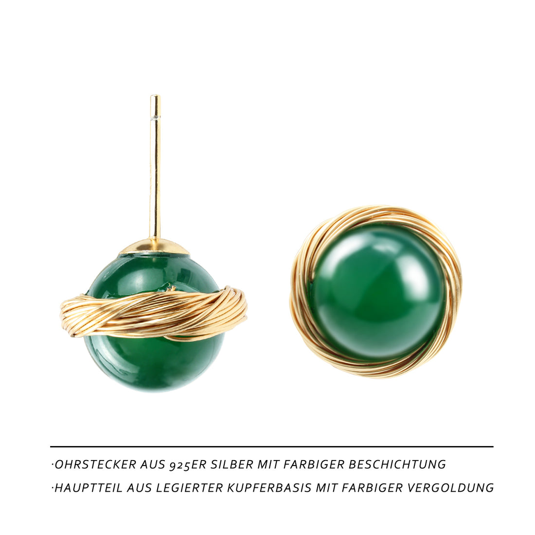 Elegant Green Agate Stud Earrings – Handmade 14K Gold-Plated Jewelry with Silver Posts 💚