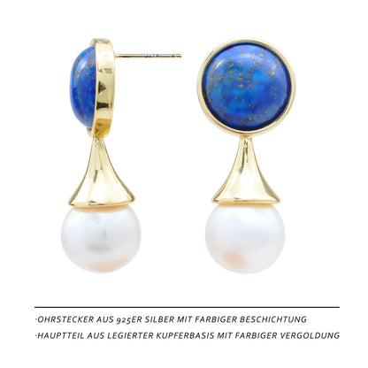 Elegante Lapislazuli-Perlen Ohrstecker – 14K vergoldet, 925 Silberstifte, französisches Tropfen-Design, hypoallergen & luxuriös