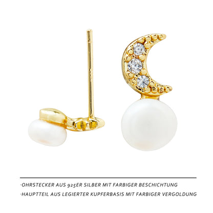 Sternenmond Perlenohrringe – Asymmetrischer Star & Moon Look für himmlische Vibes 🌙✨